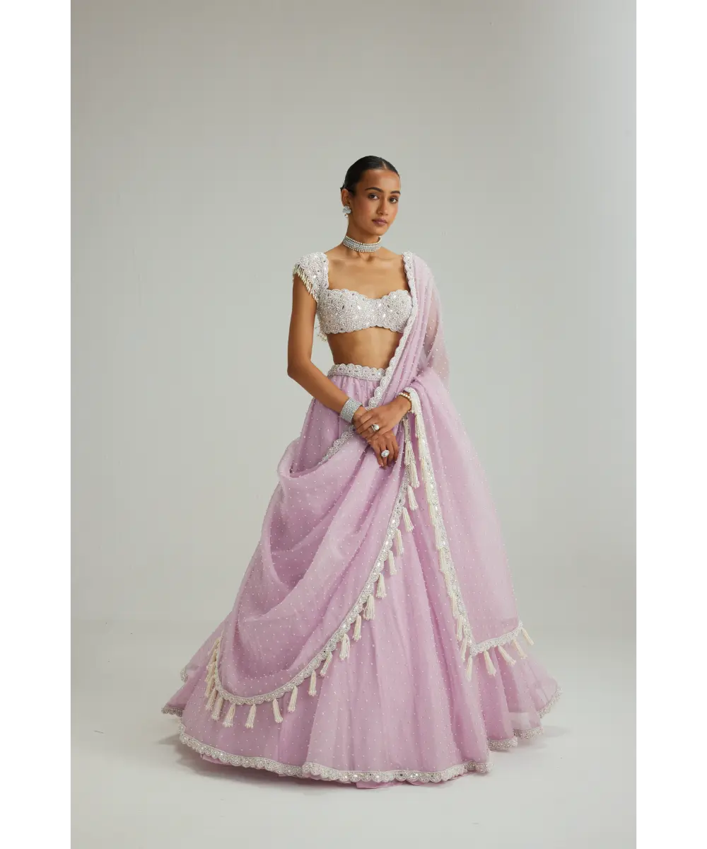 VVANI VATS- Lavender mirror and pearl lehenga set